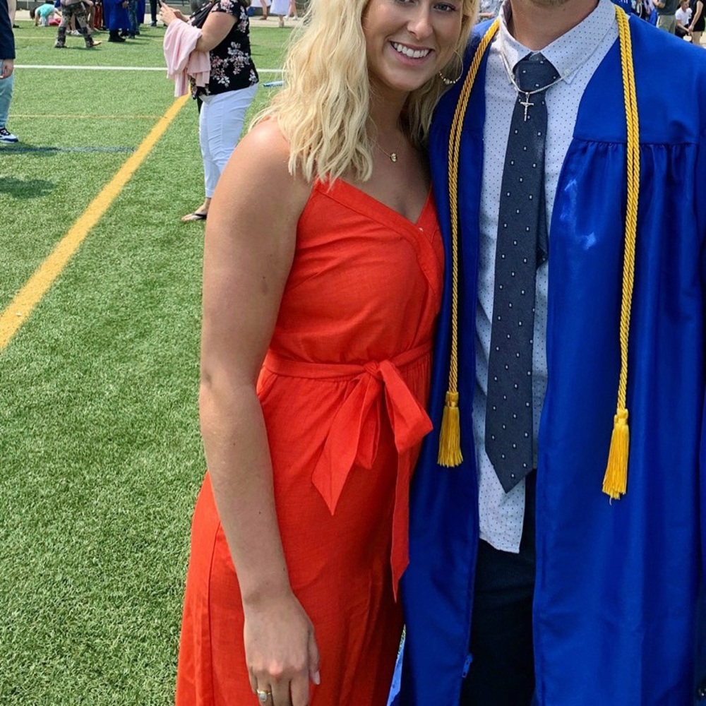 Bright red jump suit